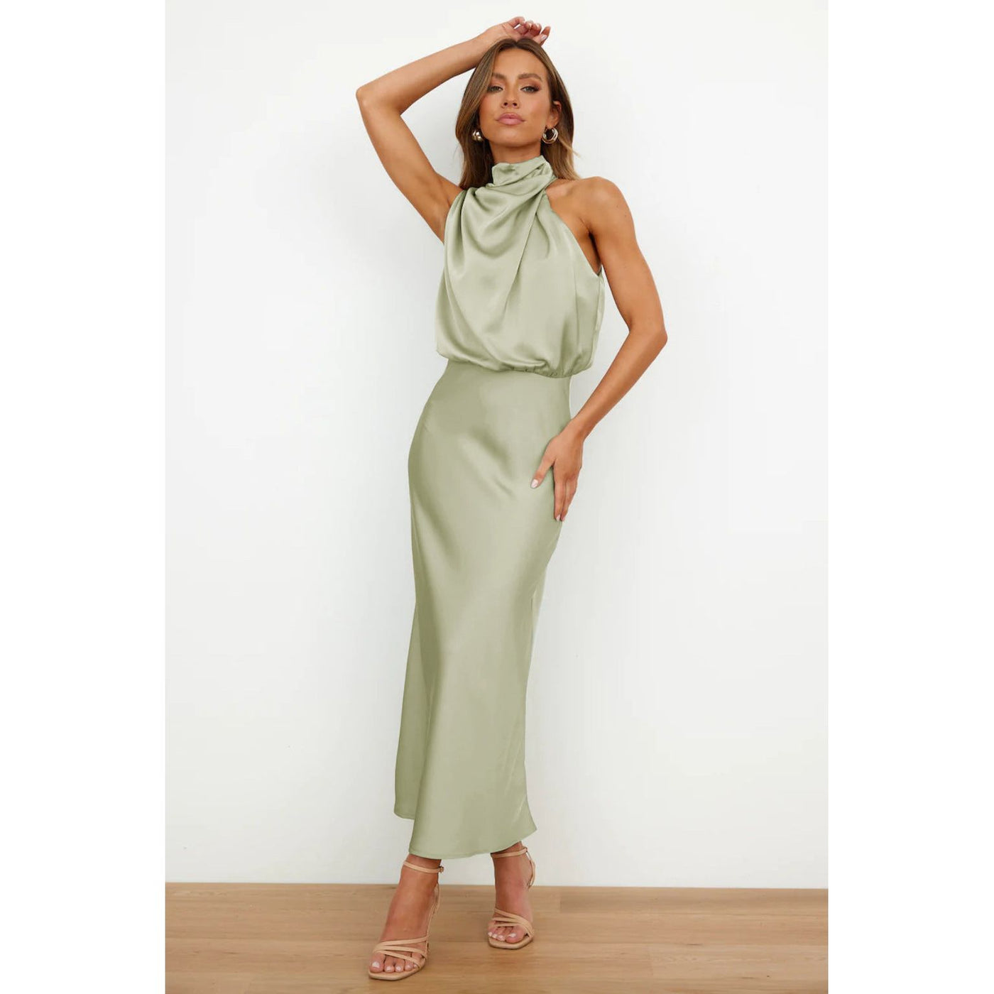 Abigail | Satin Long Dress with American Neckline