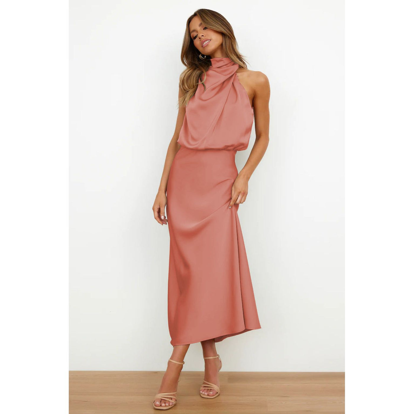 Abigail | Satin Long Dress with American Neckline