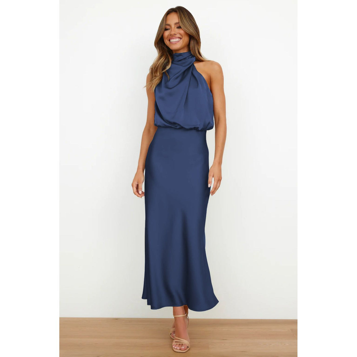 Abigail | Satin Long Dress with American Neckline