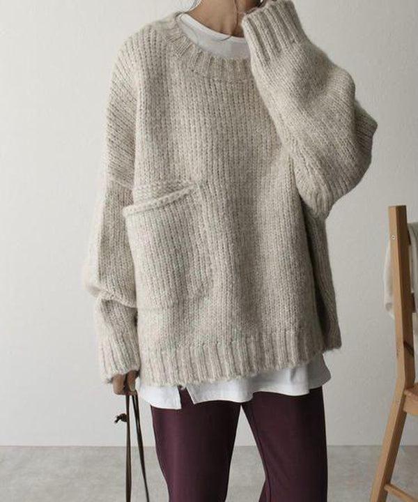 Oversized Beige Pocket Front Sweater