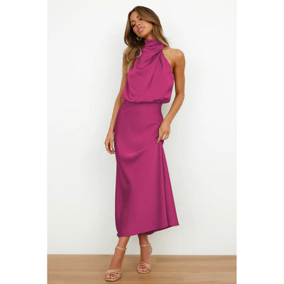 Abigail | Satin Long Dress with American Neckline