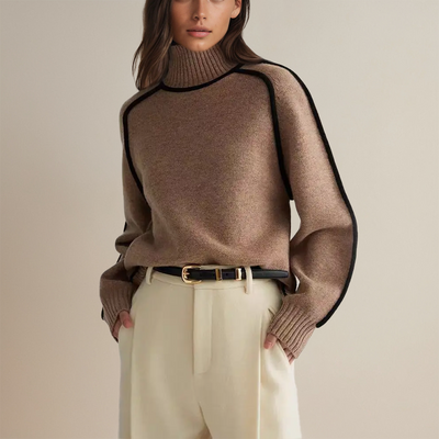 Ava™ | Luxurious Cashmere Turtleneck with Contrasting Details